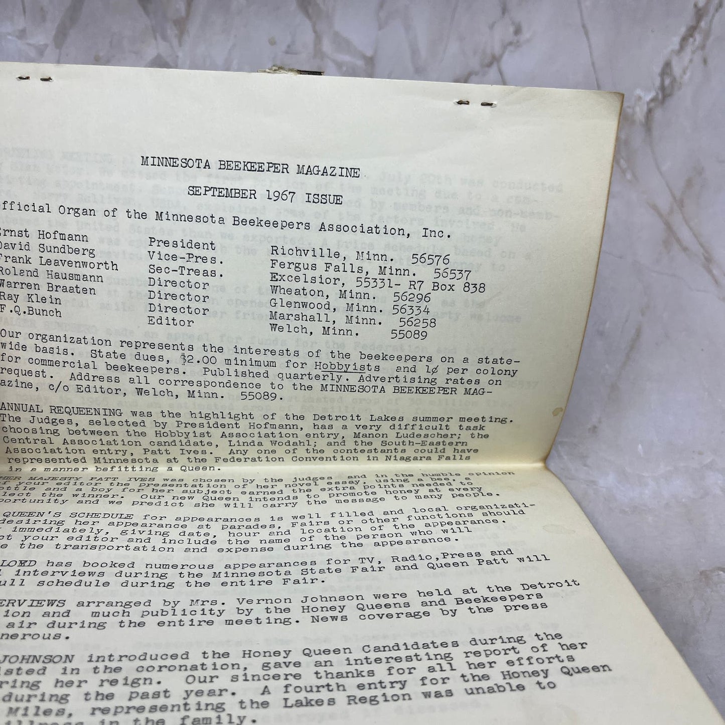 1967 Sep The Minnesota Beekeeper Magazine Red Wing MN Beekeepers Association TD5