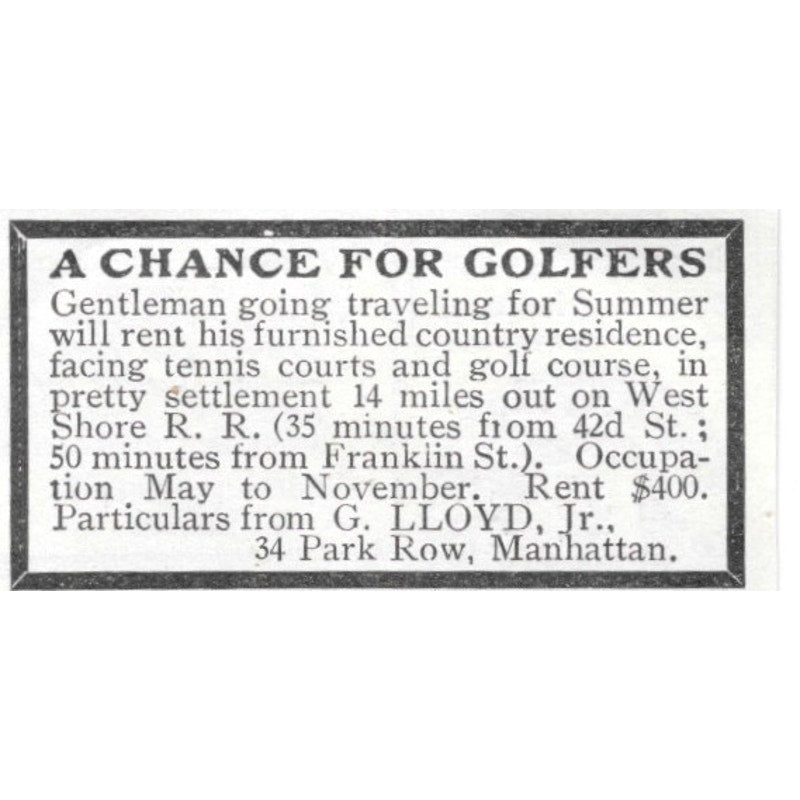 Country Residence for Golfers G. Lloyd Jr. Manhattan NY 1903 Ad AF8-S42