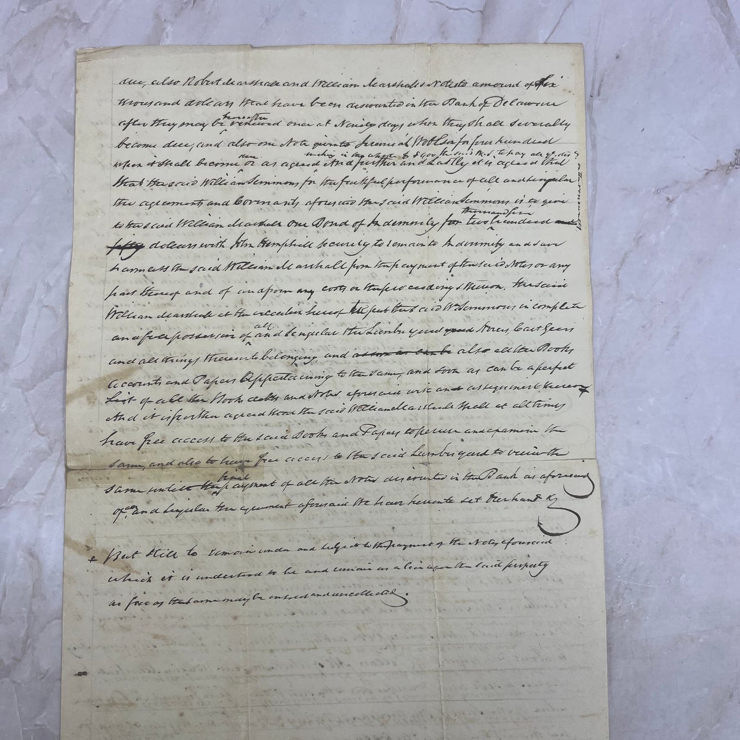 1833 Handwritten Contract William Marshall Wilmington DE & William Simmons AE6