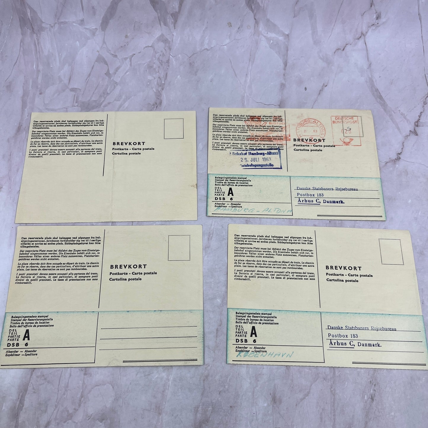 1963 Lot of 4 Aarhus C Denmark Copenhagen Brevkort Travel Postal Cards ML1-7