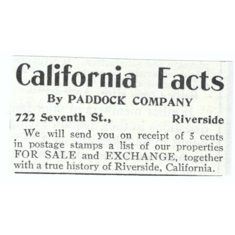 Riverside California Facts Paddock Company 1903 Magazine Ad AF7-SS2