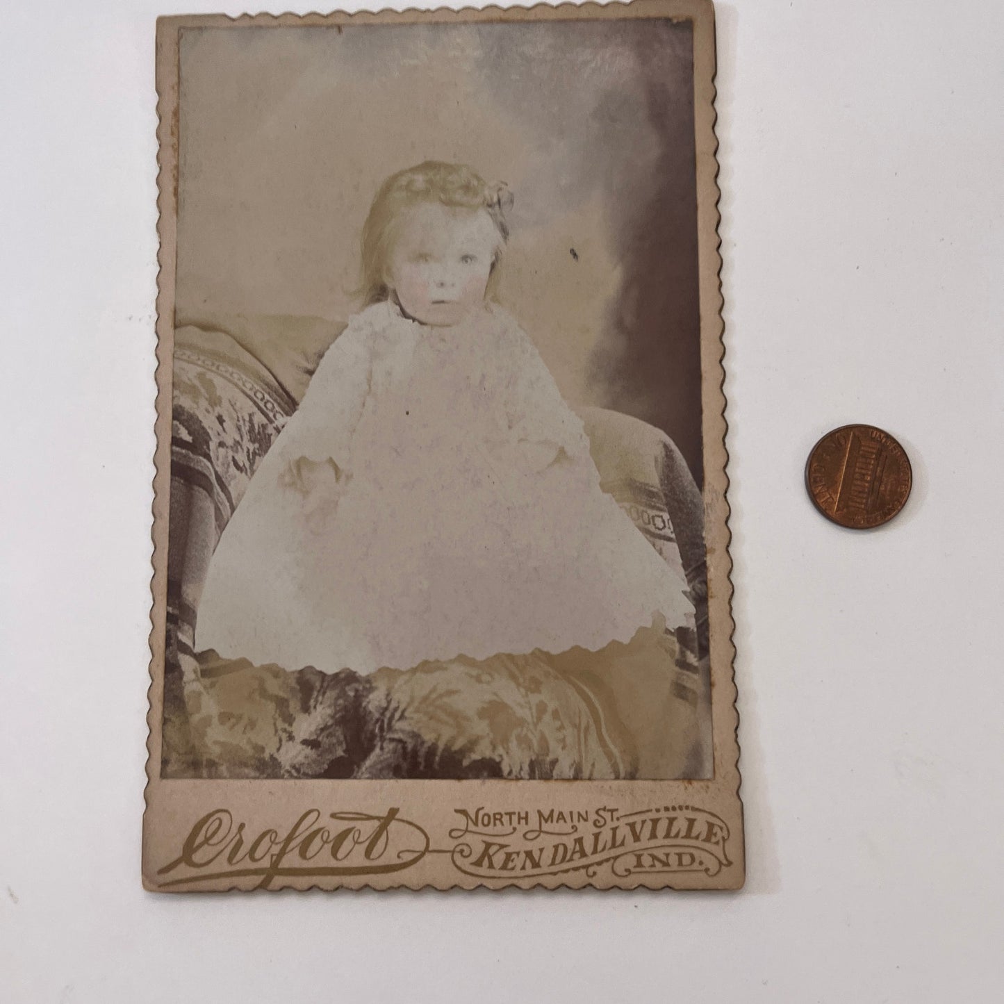 Pink Cheeked Girl Crofoot Kendallville IN Antique Victorian CDV Card H4-2