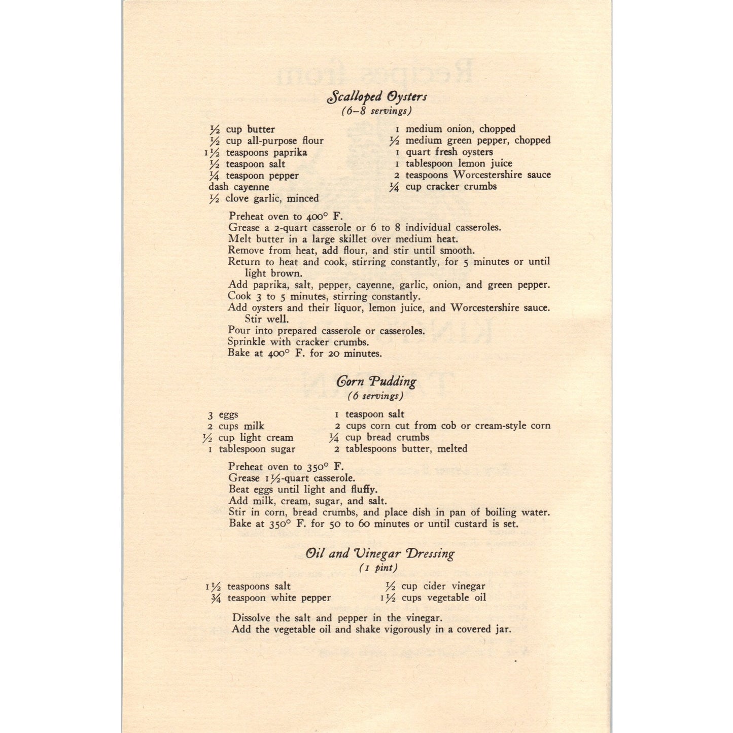 1970s Recipes from the King's Arms Tavern Williamsburg VA Travel Pamphlet TF4-BD