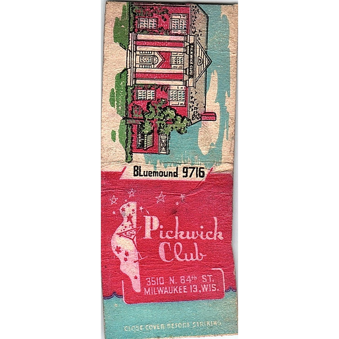 Pickwick Club Milwaukee WI Vintage Matchbook Cover SC7-Y6