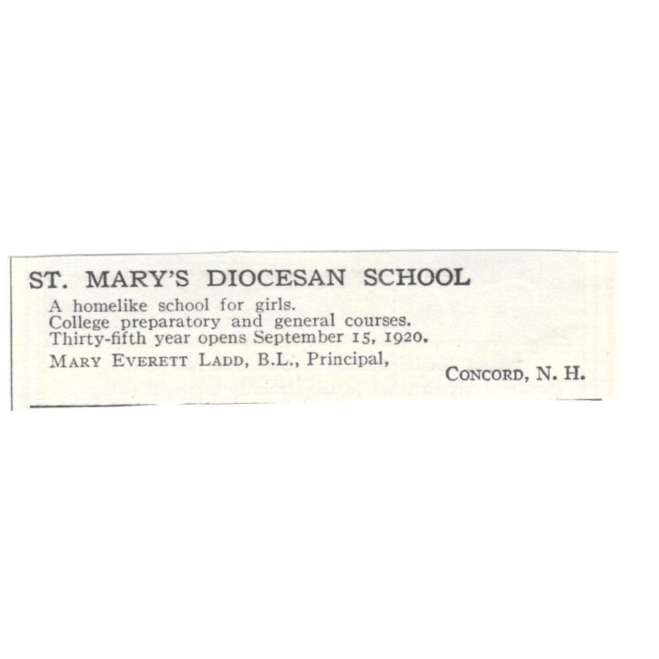 St. Mary's Diocesan School Mary Everett Ladd Concord c1918 Advertisement AE5-SA7