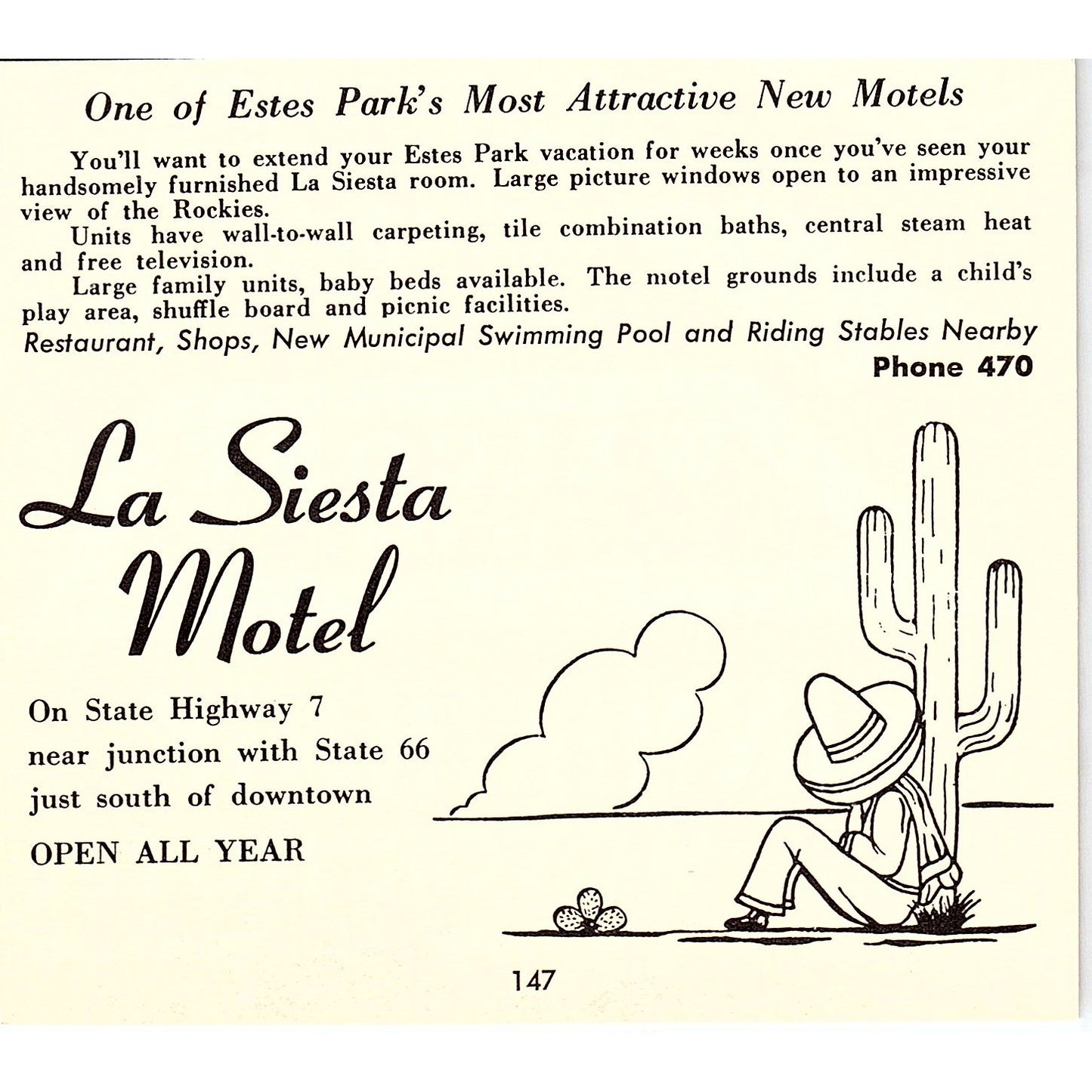 La Siesta Motel Estes Park CO 1958 Ad AG1-H4