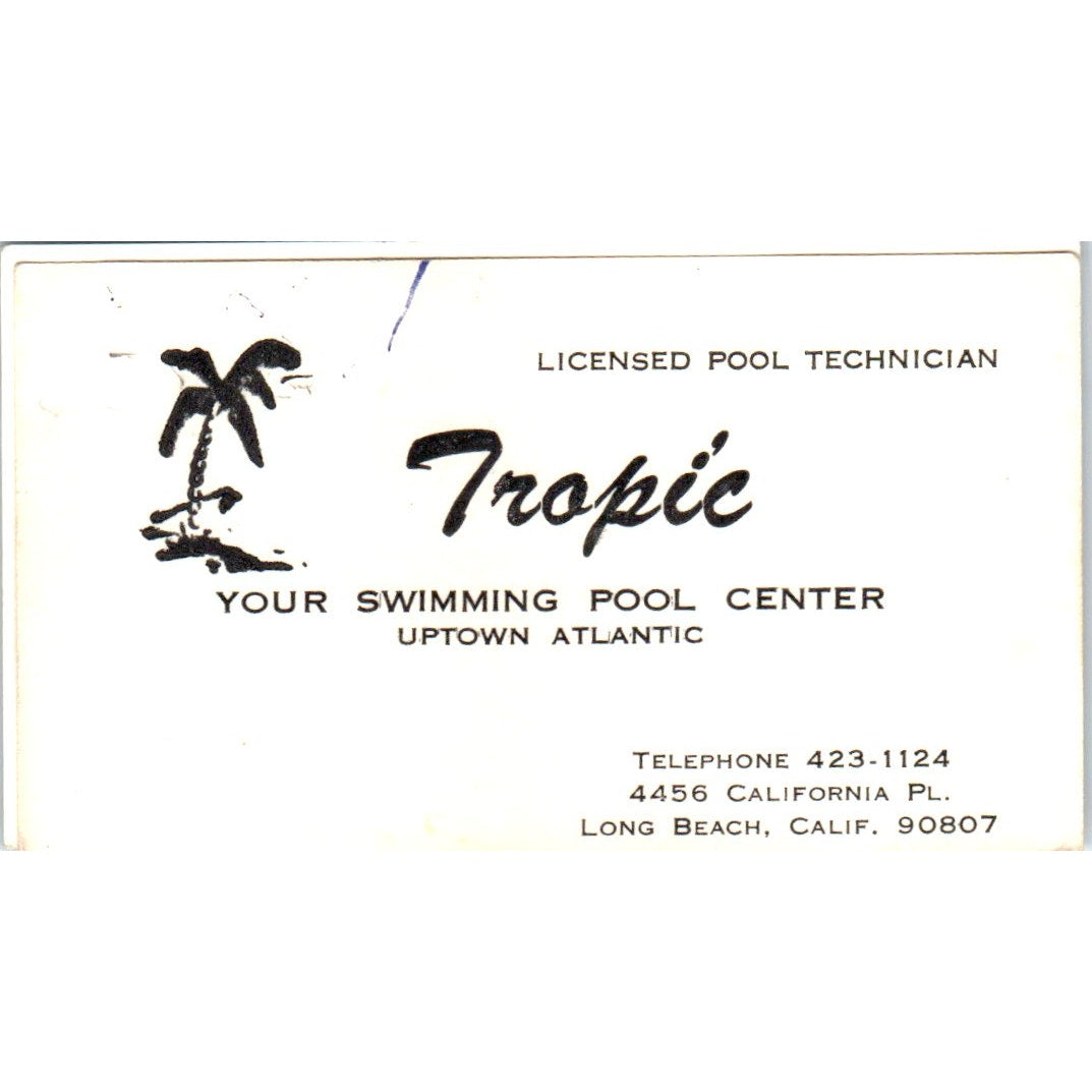 Tropic Swimming Pool Center Long Beach CA Vintage Business Card SD4-B2