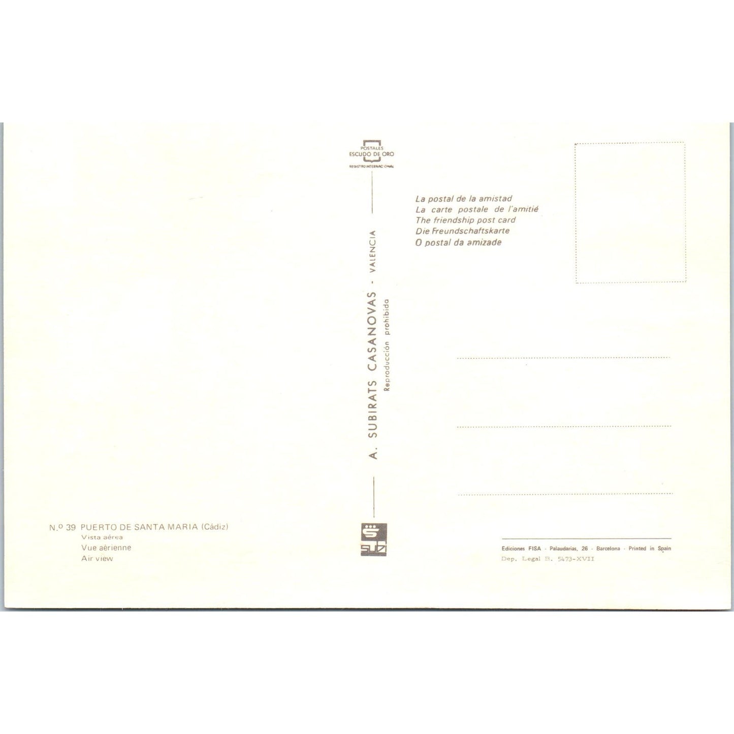 Puerto De Santa Maria Vista Aerea Vue Aerienne Vintage Postcard PD1