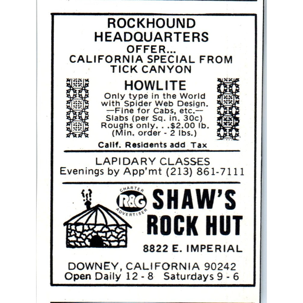 Shaw's Rock Hut Downey California 1971 Magazine Ad AD8-R9