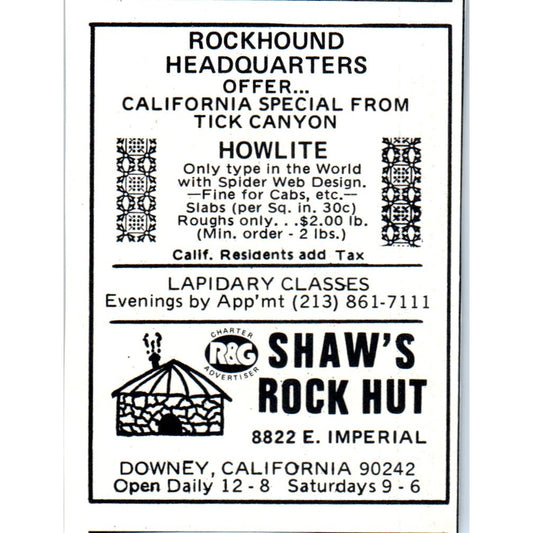Shaw's Rock Hut Downey California 1971 Magazine Ad AD8-R9