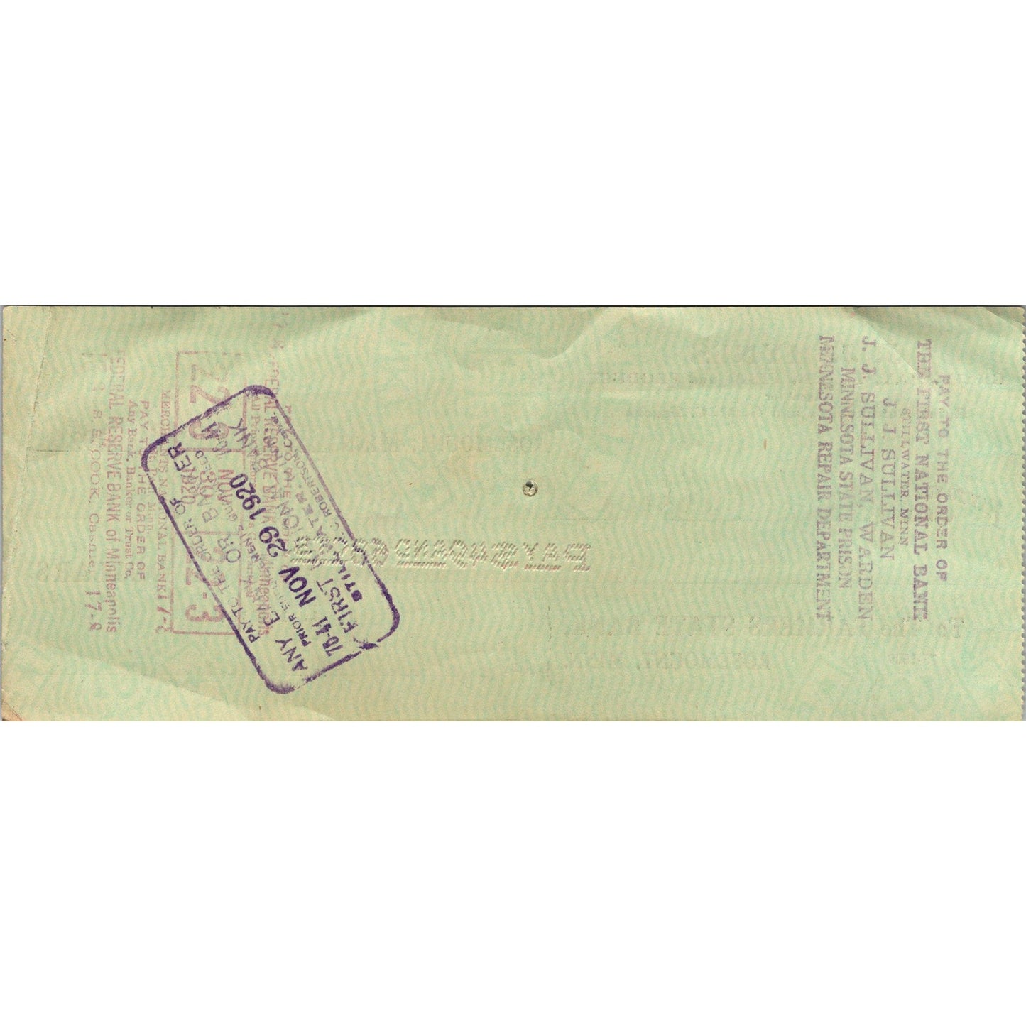 1920 J.J. Hynes Grain & Produce Buick GMC Rosemount MN Bank Check AJ4-H7