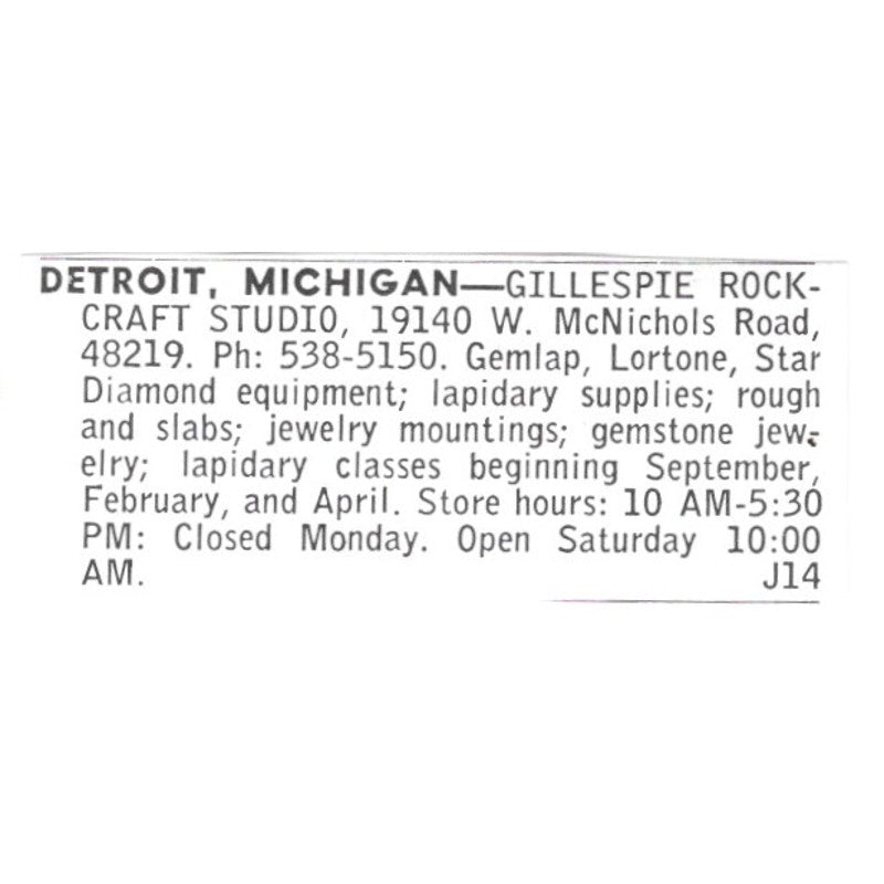 Gillespie Rockcraft Studio Detroit Michigan Ad AF8-S21