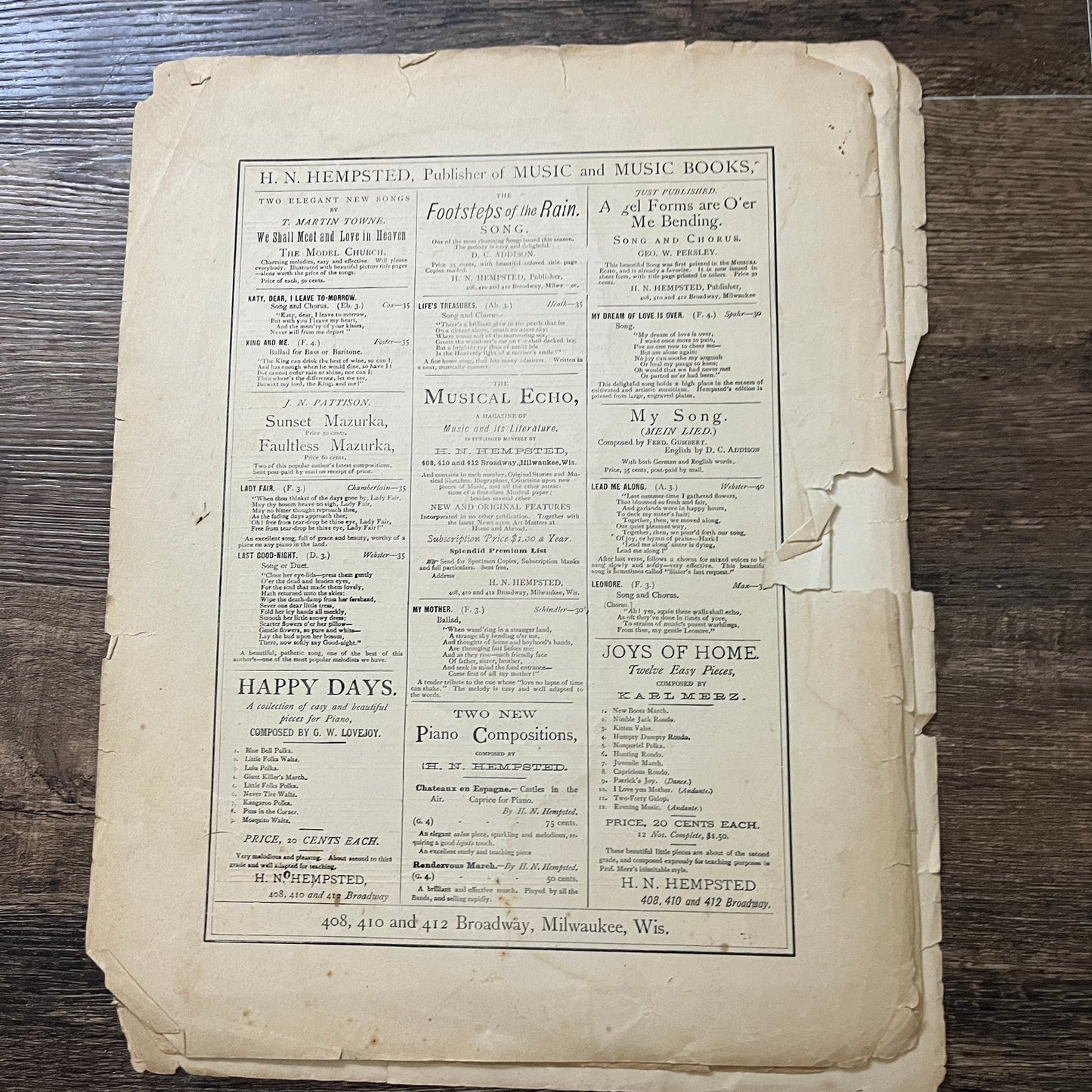 Out of the Depths - Temperance Song - Ella Wheeler 1874 Sheet Music V33-4