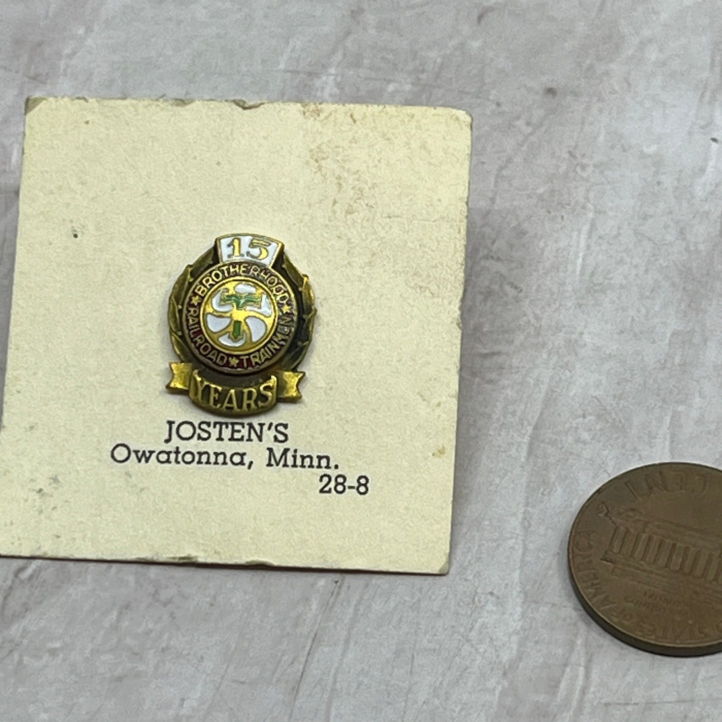 Vintage Brotherhood of Railroad Trainmen 15 Years Service Pin Jostens SE5