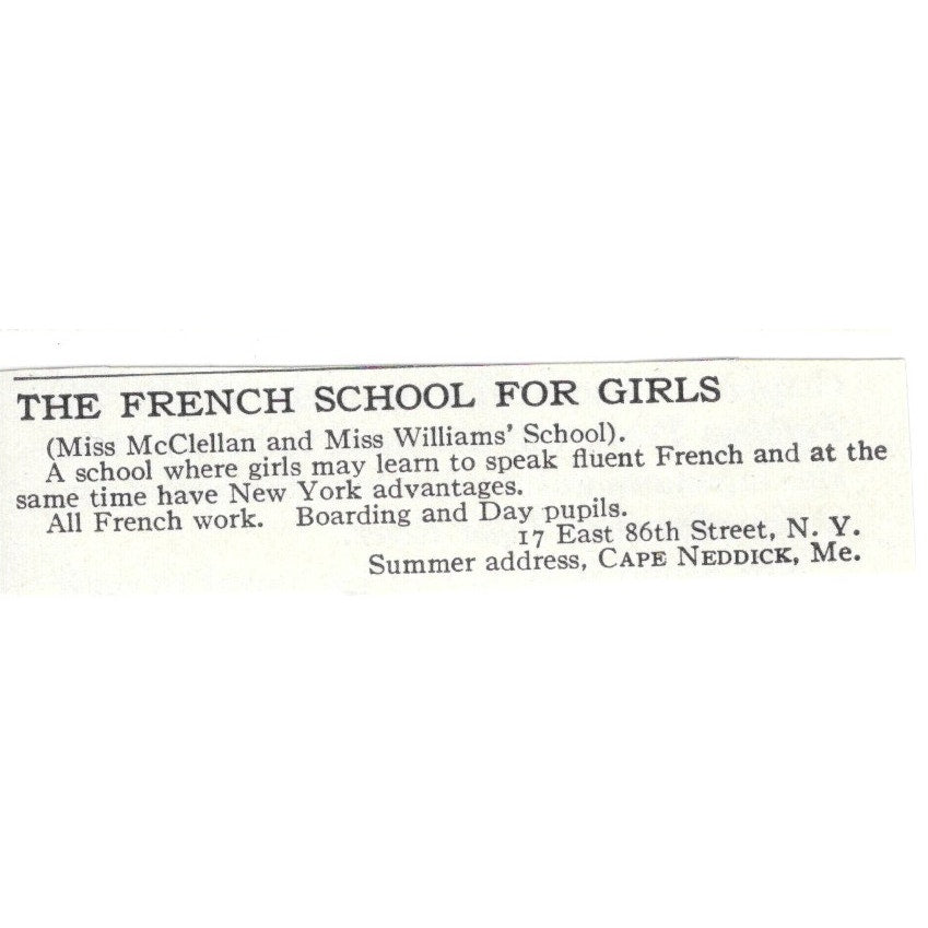 The French School for Girls New York NY Cape Neddick c1920 Harper's Ad AG4-S9