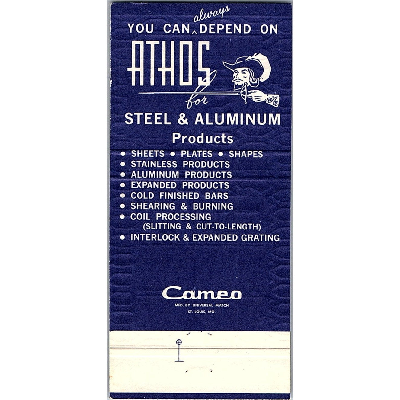 Athos Steel & Aluminum Inc Philadelphia Vintage Matchbook TB6-MB2-8