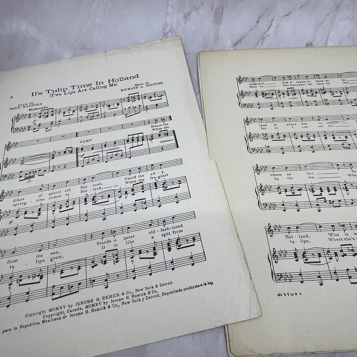 It's Tulip Time in Holland Dave Radford Richard A Whiting 1915 Sheet Music V16