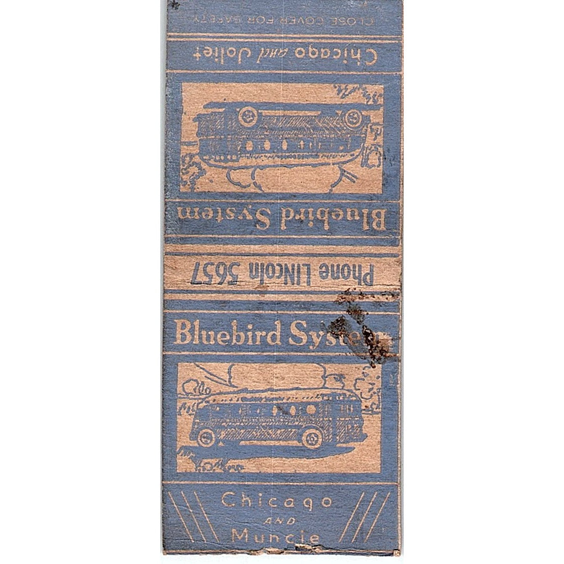 Bluebird Bus Systems Chicago Joliet Muncie Vintage Matchbook Cover SC7-Y7