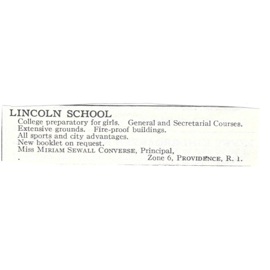 Lincoln School For Girls Providence RI Miriam Sewall Converse c1920 Ad AG4-S1