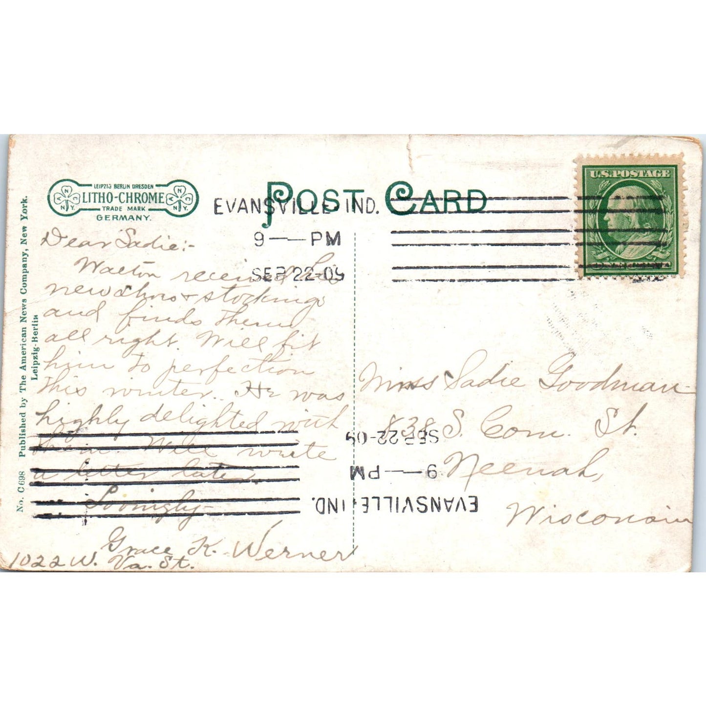 1909 Sunset Park Evansville Indiana Postcard PD3