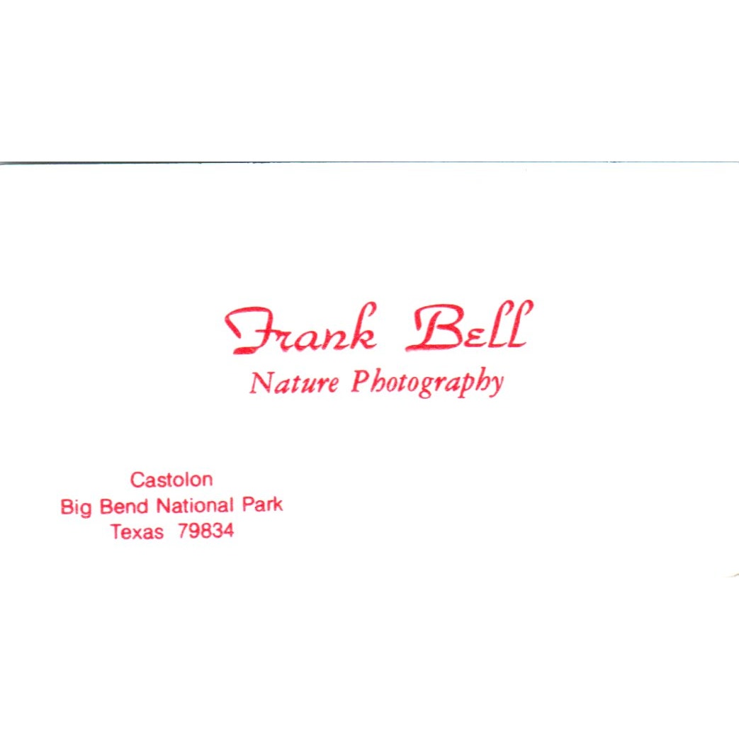 Frank Bell Nature Photography Big Bend Castolon TX Vintage Business Card SD8-B17
