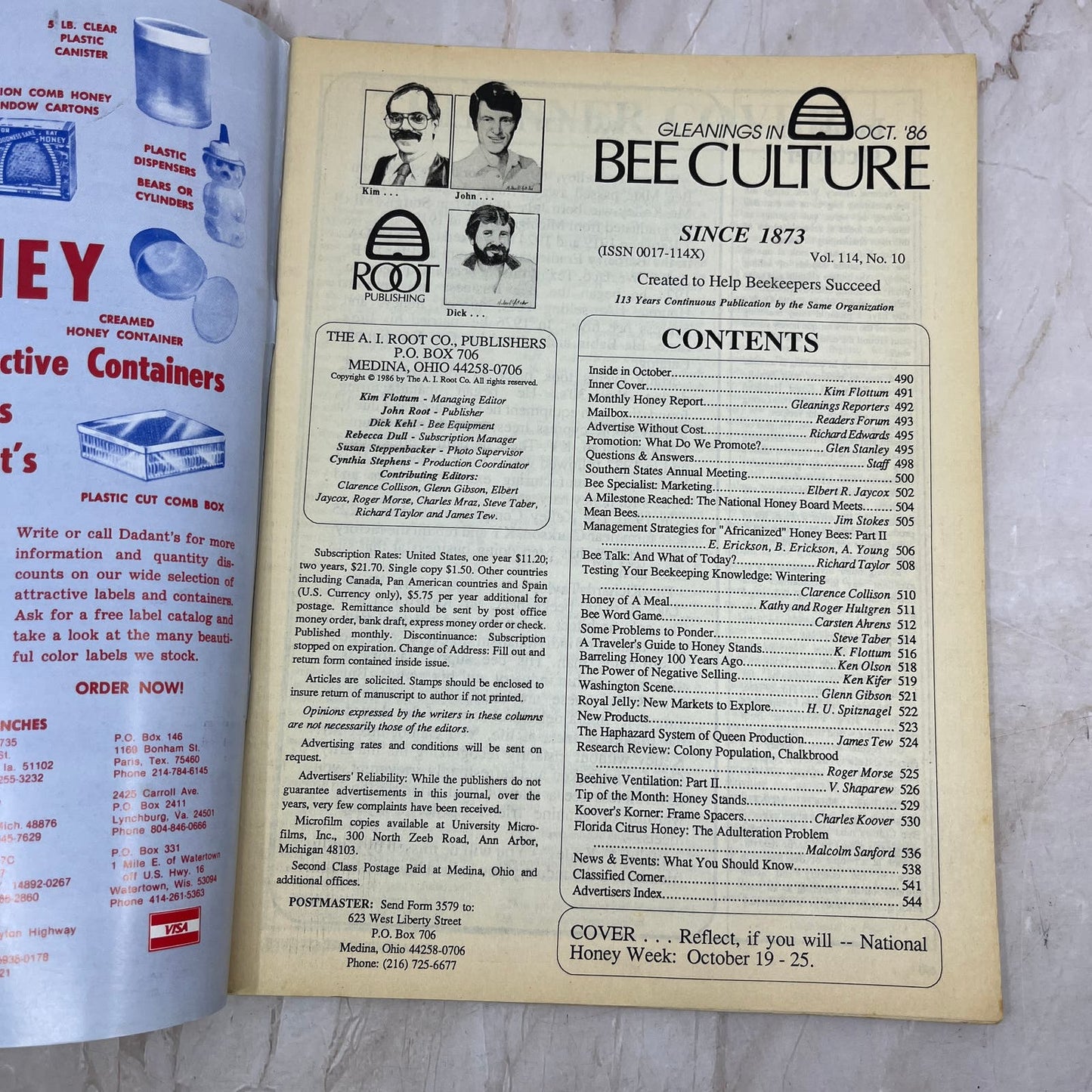 1986 Oct - Gleanings in Bee Culture Magazine - Bees Beekeeping Honey M9