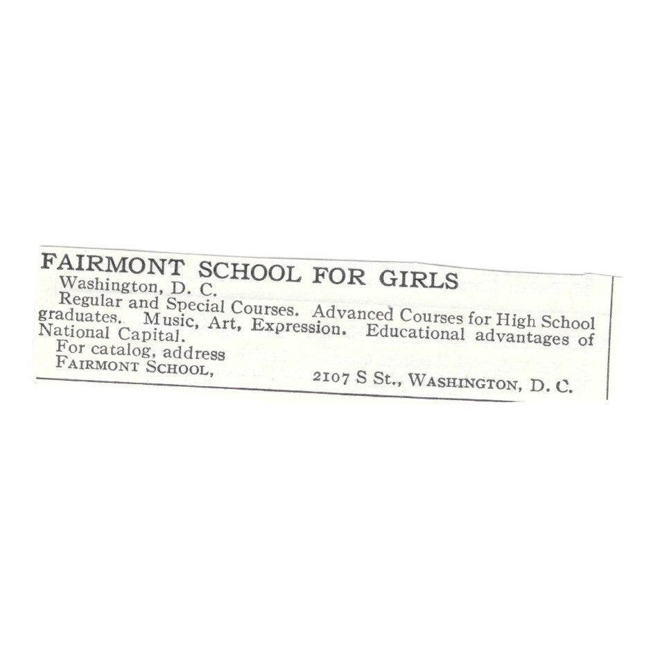 Fairmont School for Girls Washington DC c1920 Harper’s Magazine Ad SAG4-S4