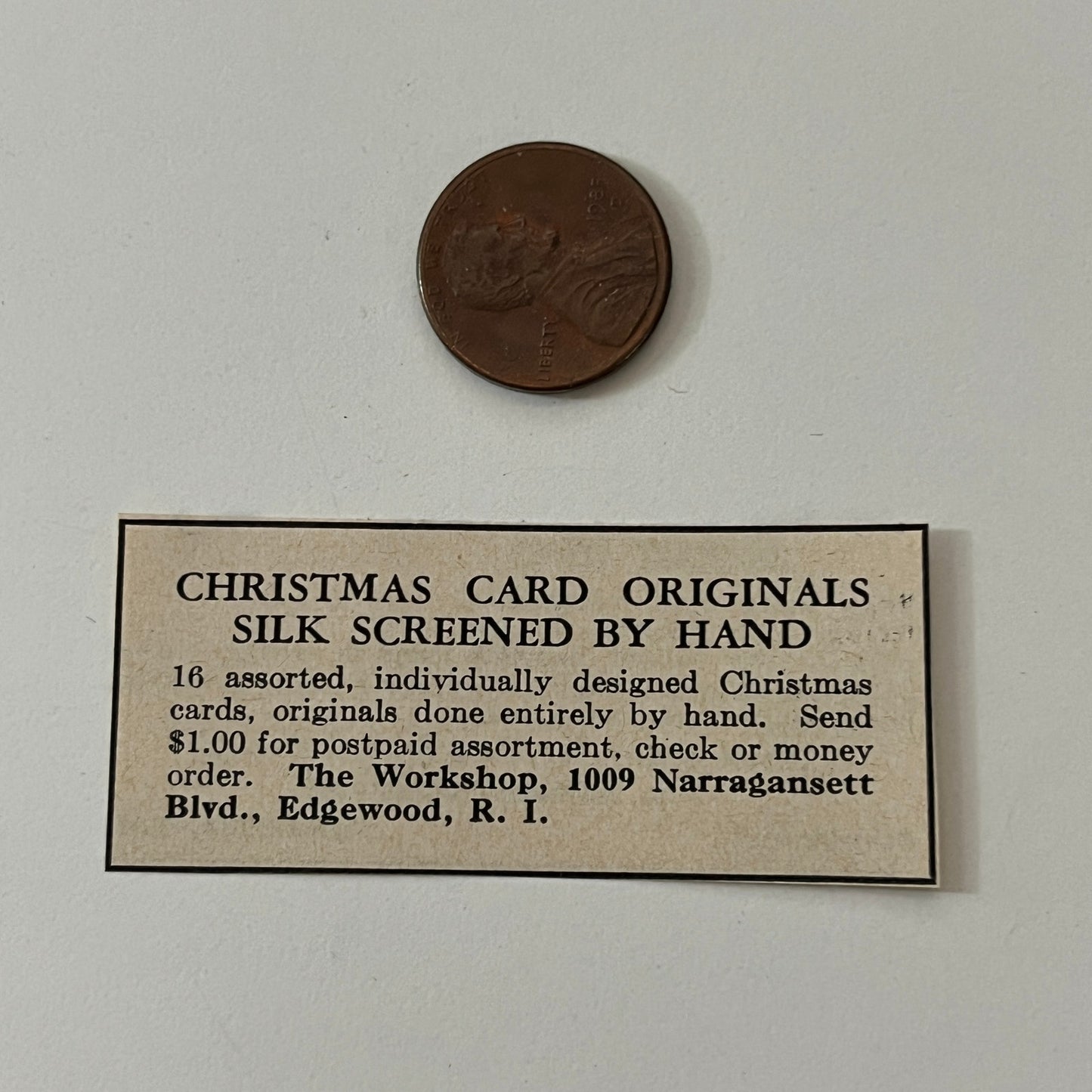 The Workshop Christmas Card Edgewood RI 1952 Yankee Magazine Ad SAG5-S1