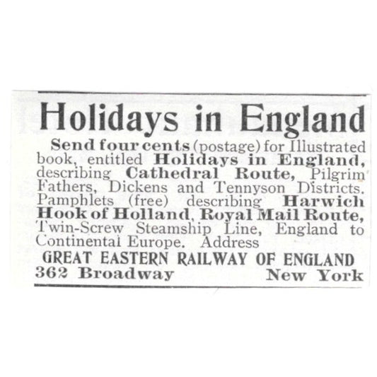 Holidays in England Great Eastern Railway of England 1903 Ad AF8-S35