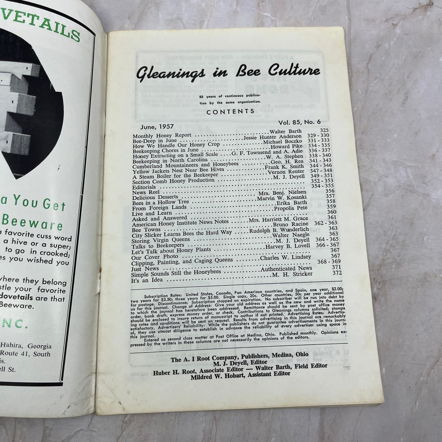 1957 June Gleanings in Bee Culture Magazine Bees Beekeeping Honey TD7