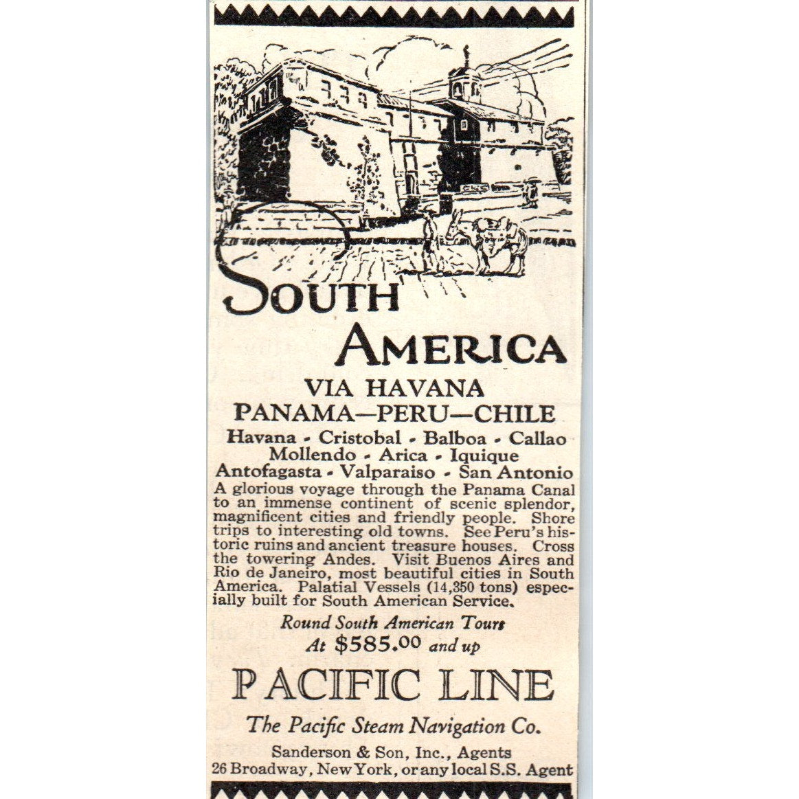 Pacific Line South America Travel 1924 Magazine Ad AF2-A1