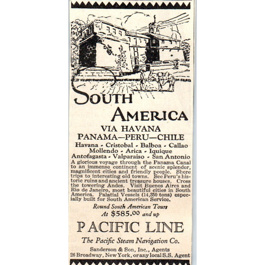 Pacific Line South America Travel 1924 Magazine Ad AF2-A1