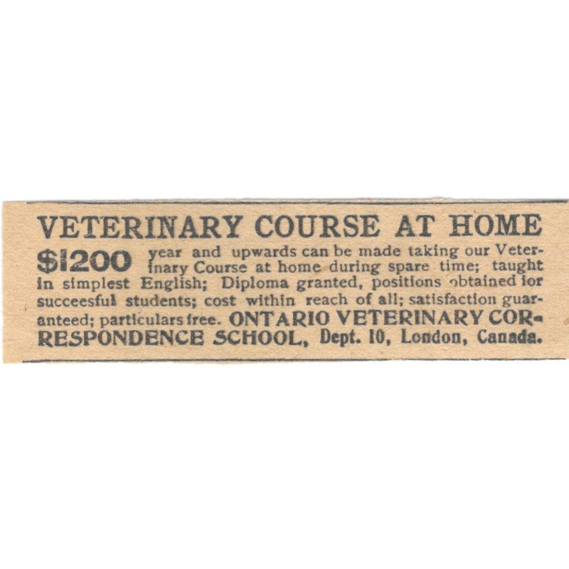 Ontario Veterinary Correspondence School London Canada 1910 Magazine Ad AF1-SS9