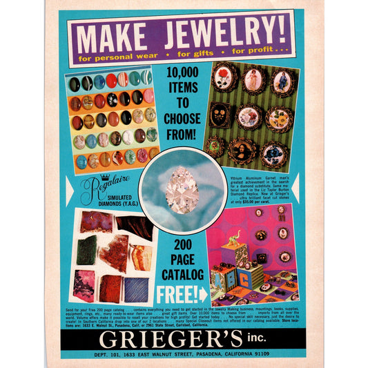 Grieger's Inc Jewelry Making Supplies Pasadena CA 1971 Magazine Ad D23