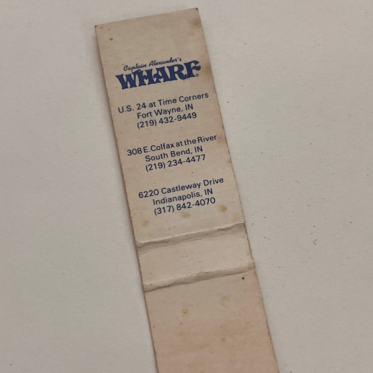 Captain Alexander's Wharf Fort Wayne IN Slim Vintage Matchbook TB6-MB2-15
