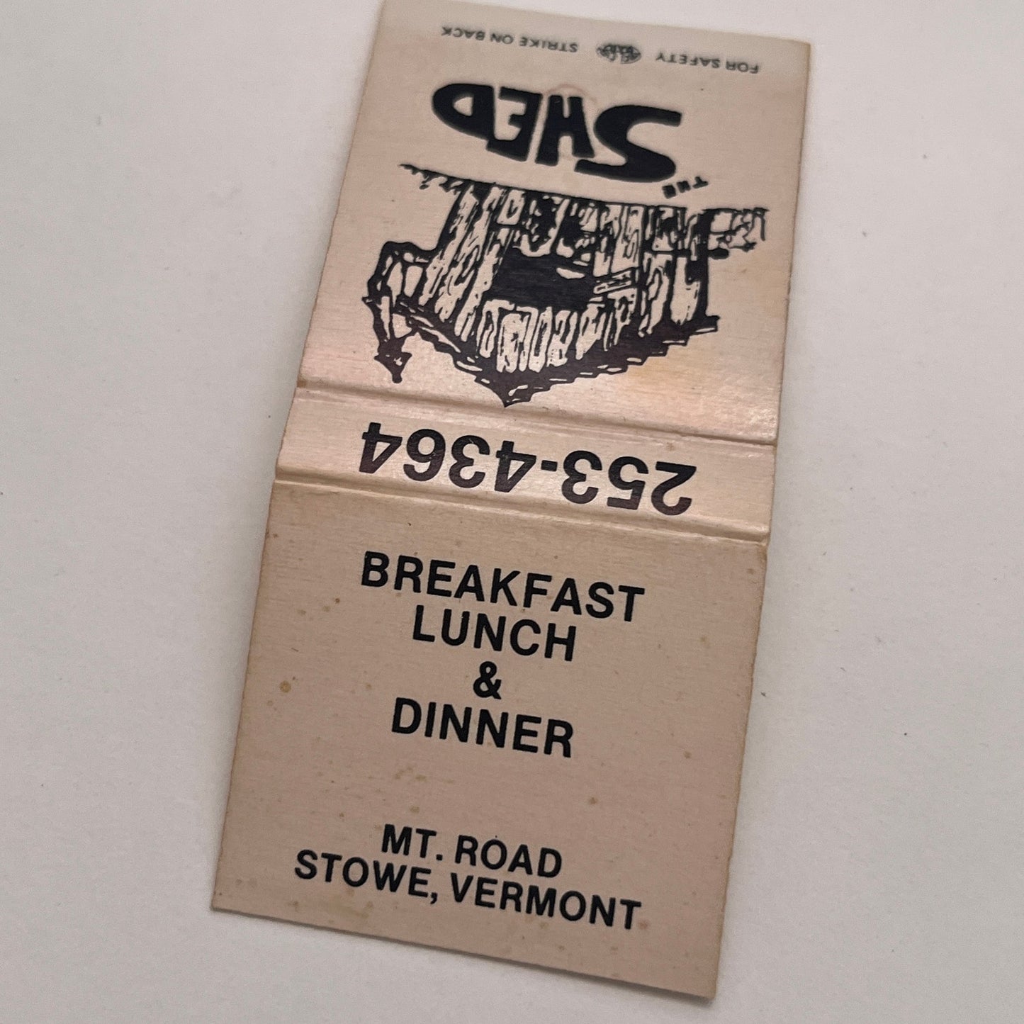 The Shed Restaurant Mt. Road Stowe Vermont Vintage Matchbook Cover MM2-7