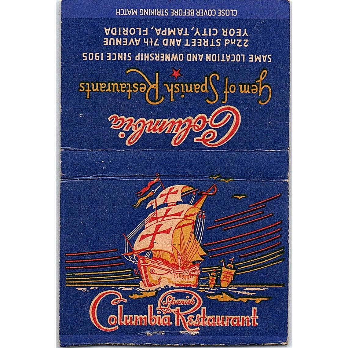 Columbia Restaurant Tampa Florida Vintage Large Matchbook Cover TH2-Y3