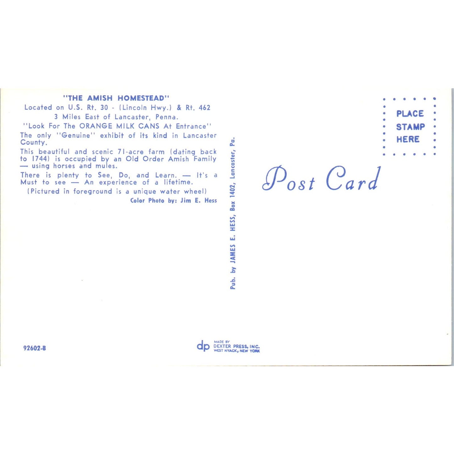 Amish Homestead Lancaster Pennsylvania Dutch Country Vintage Postcard PD5