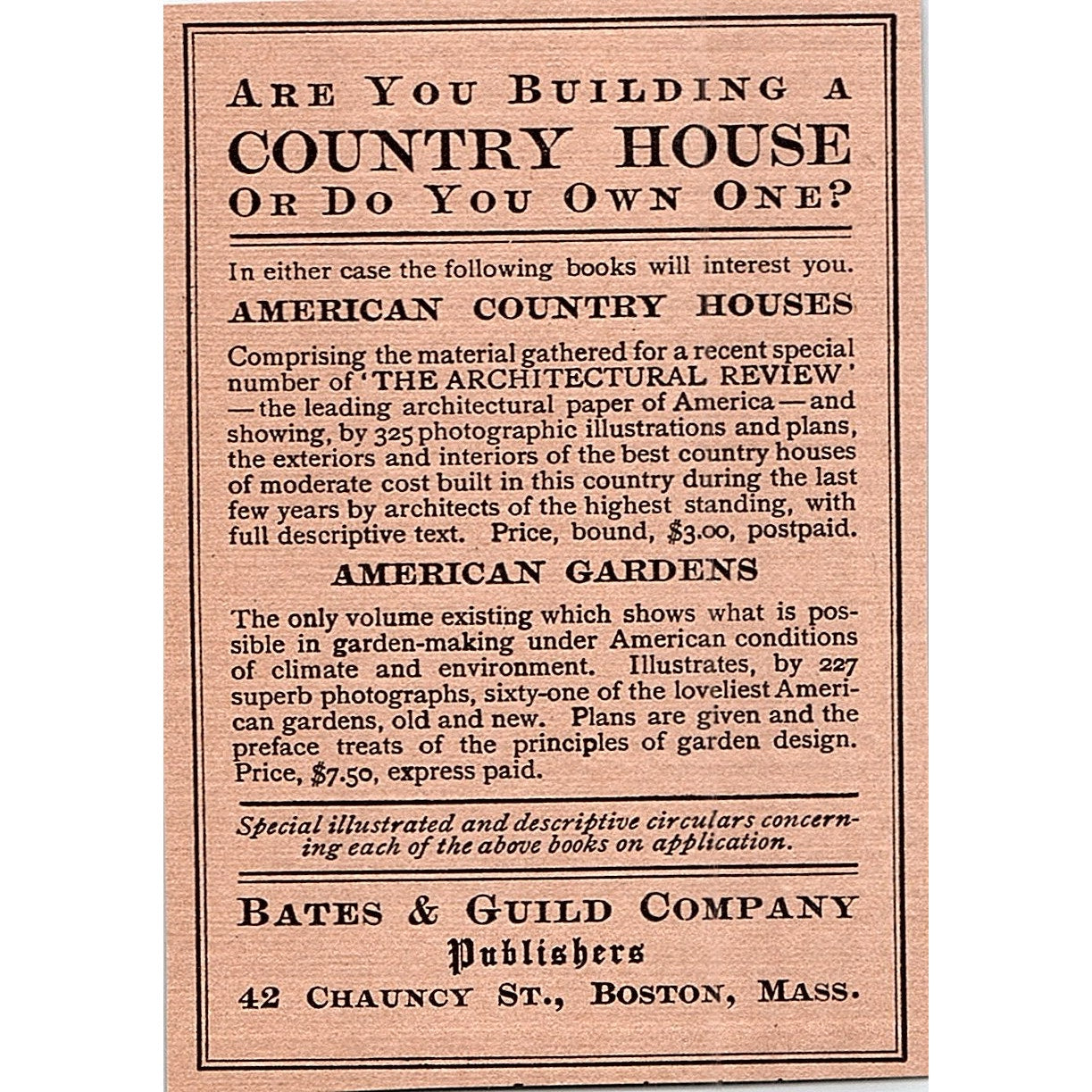 American Country Houses Bates & Guild Co Boston - 1908 Ad AF5-4