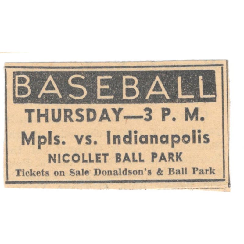 Baseball Mpls. vs. Indianapolis Nicollet Ball Park 1935 Minneapolis Ad AE7-H3