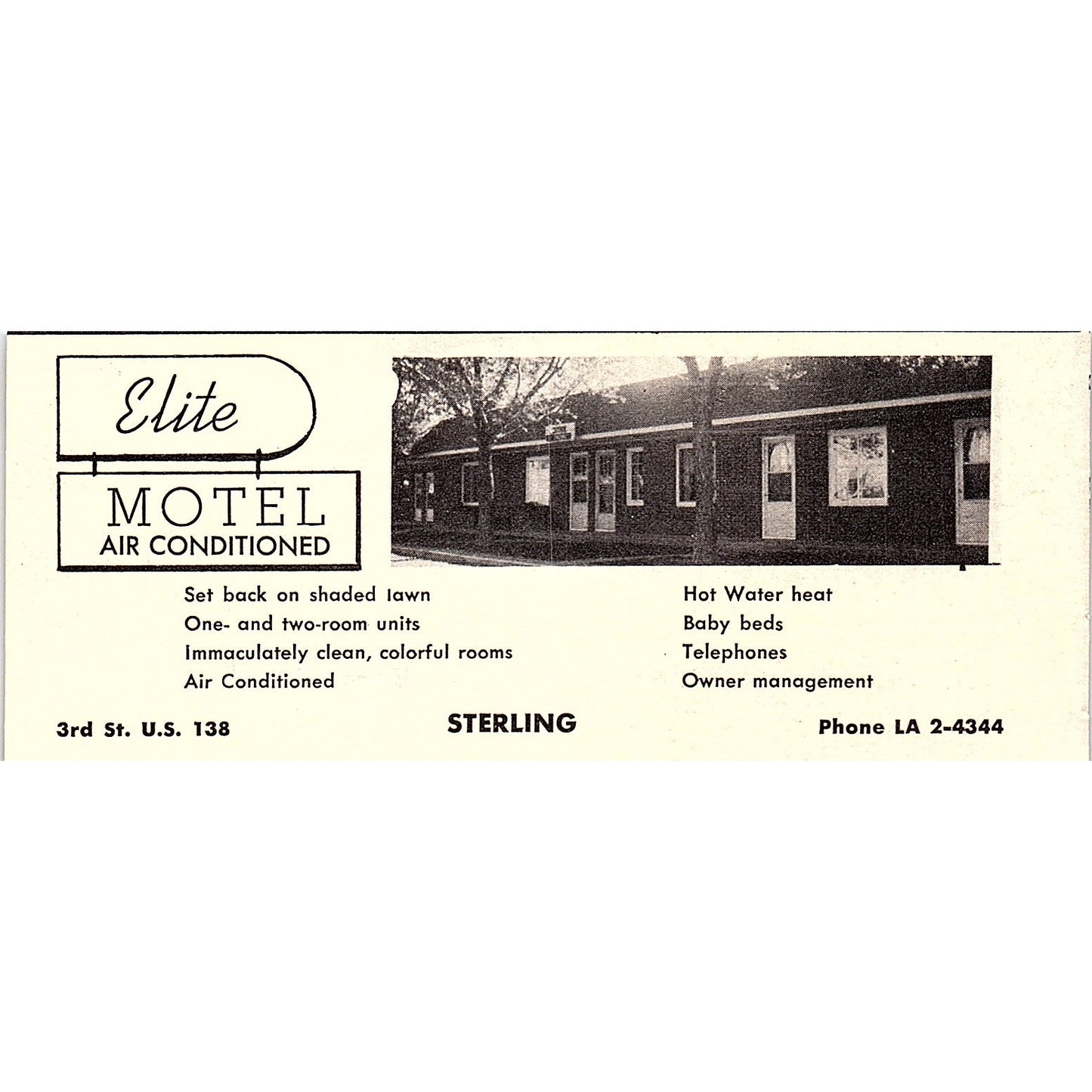 Bluebird Motel, Elite Motel Sterling CO 1958 Ad AG1-M1