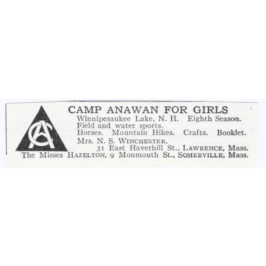 Camp Anawan for Girls Winnipesaukee Lake NH N.S. Winchester c1918 Ad AE5-SA8