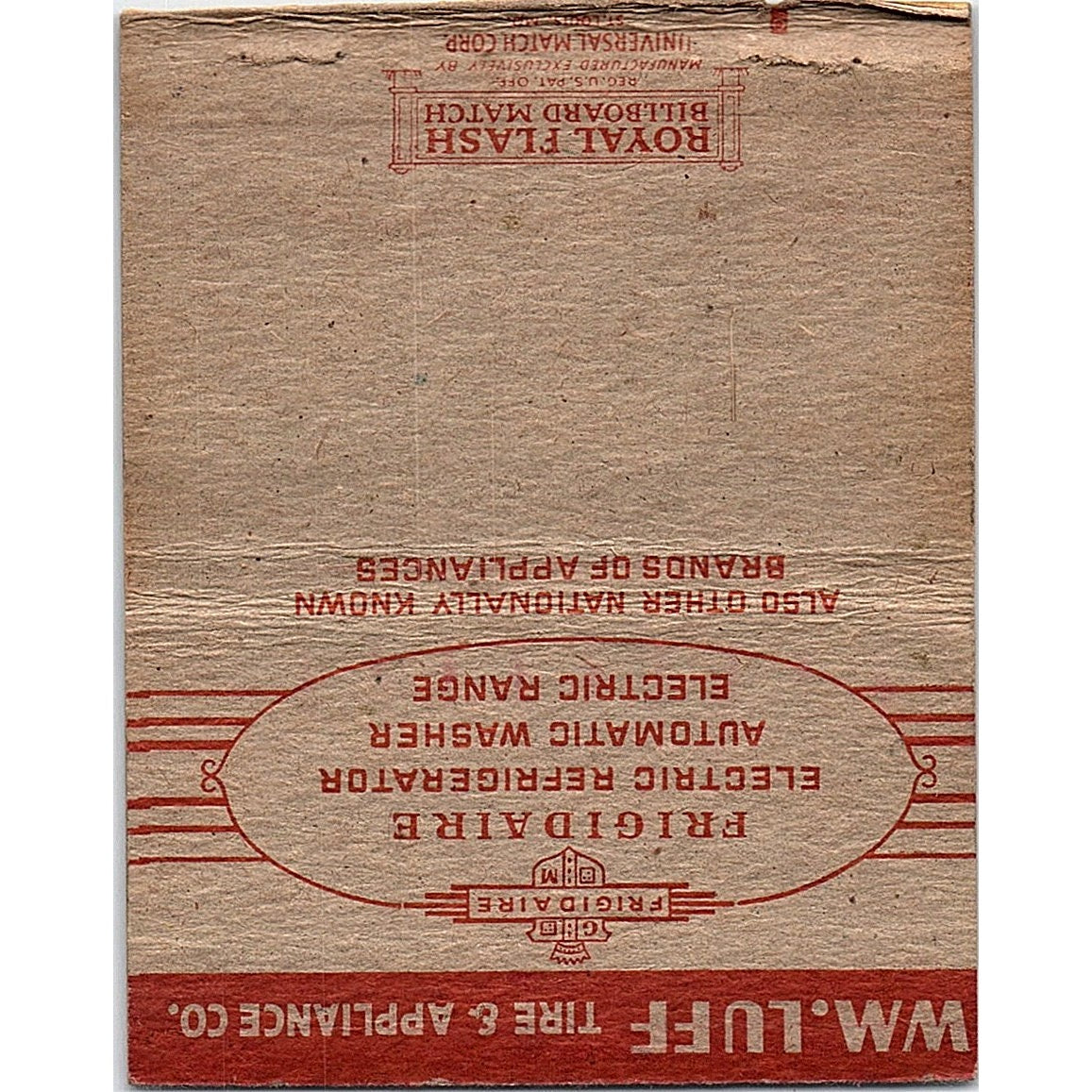Wm. Luff Tire & Supply Co Milwaukee WI Vintage Large Matchbook Cover TH2-Y1
