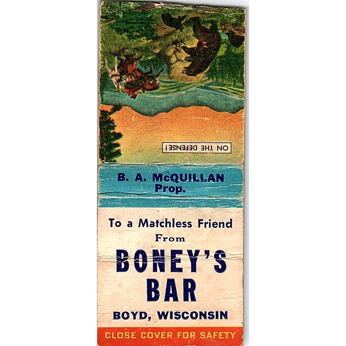 Boney's Bar Boyd WI B.A. McQuillan Vintage Matchbook Cover SC7-Y7