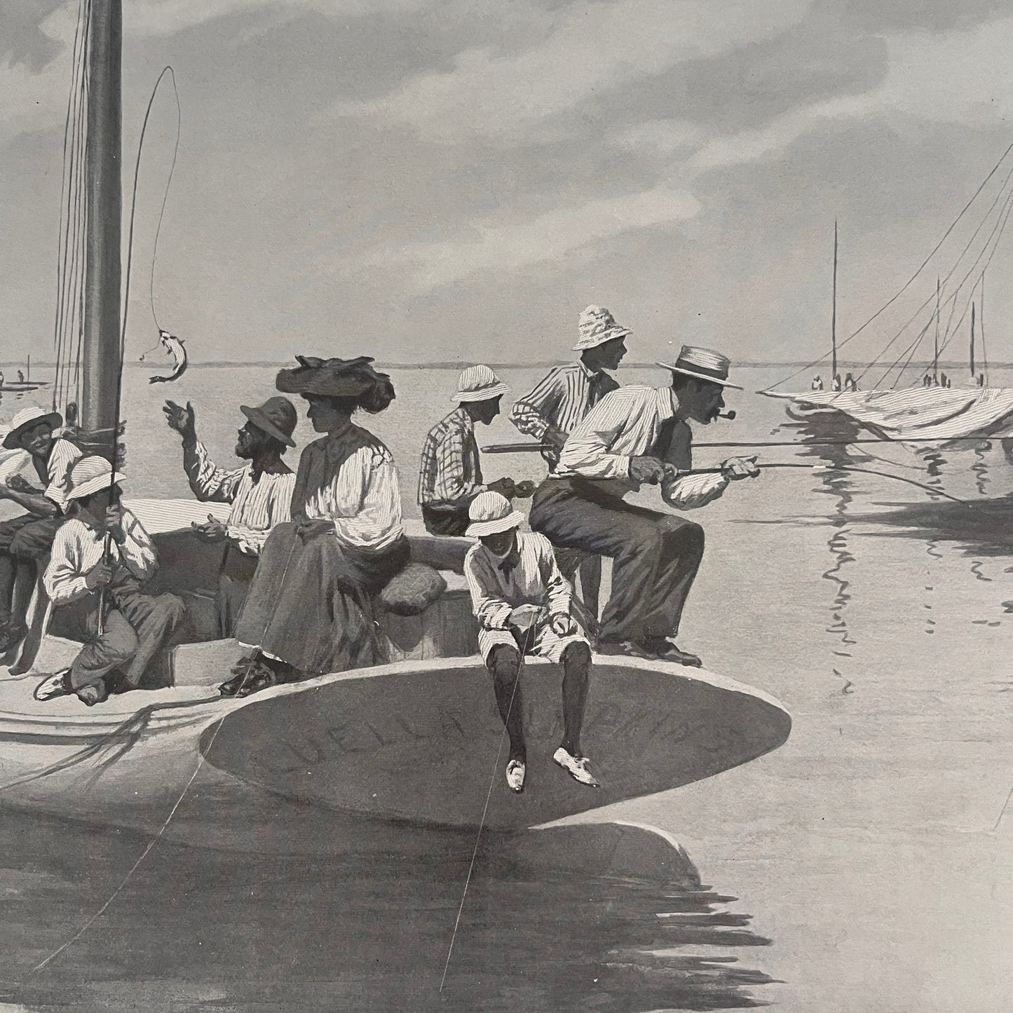 Fishin' Off Long P'int - Fishing Scene - Original 1904 A.B. Frost Art Print V26-4