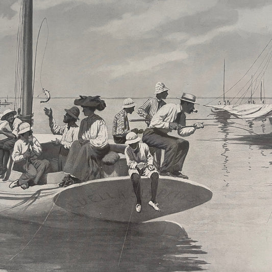 Fishin' Off Long P'int - Fishing Scene - Original 1904 A.B. Frost Art Print V26-4