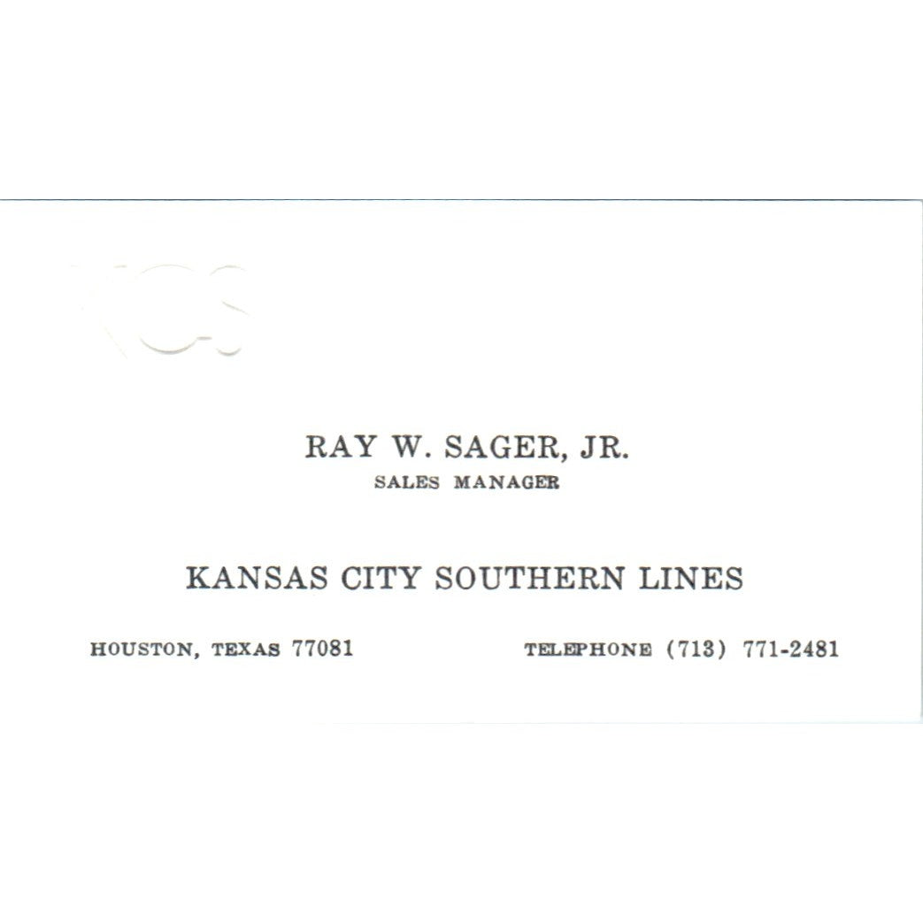 Kay W. Sager Jr Kansas City Southern Lines Vintage Business Card SD4-B4