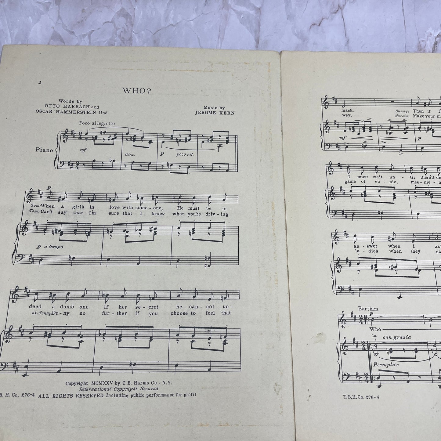 Marilyn Miller Sunny - Who? Hammerstein Kern Antique Sheet Music Ti5