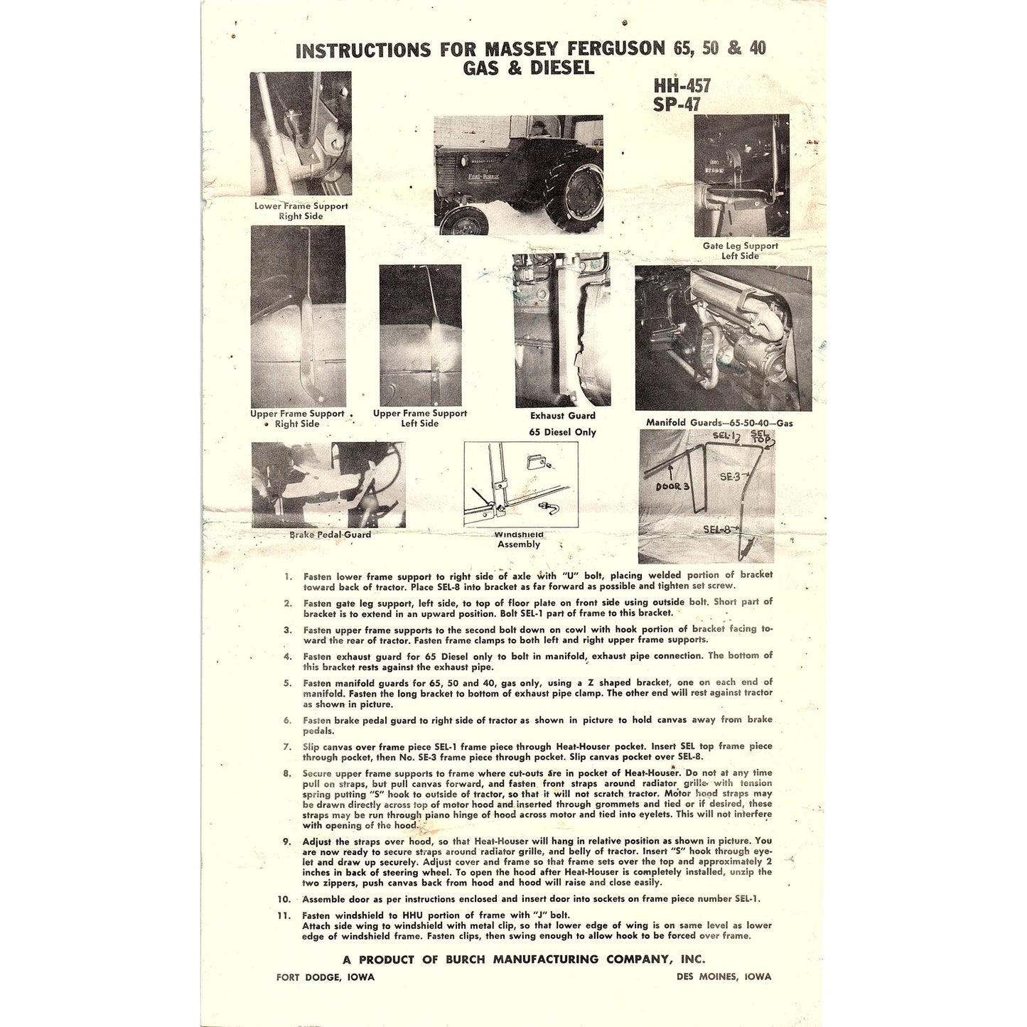 Instructions for Massey Ferguson 65, 50 & 40 Burch Mfg Co Fort Dodge IA AG5-2