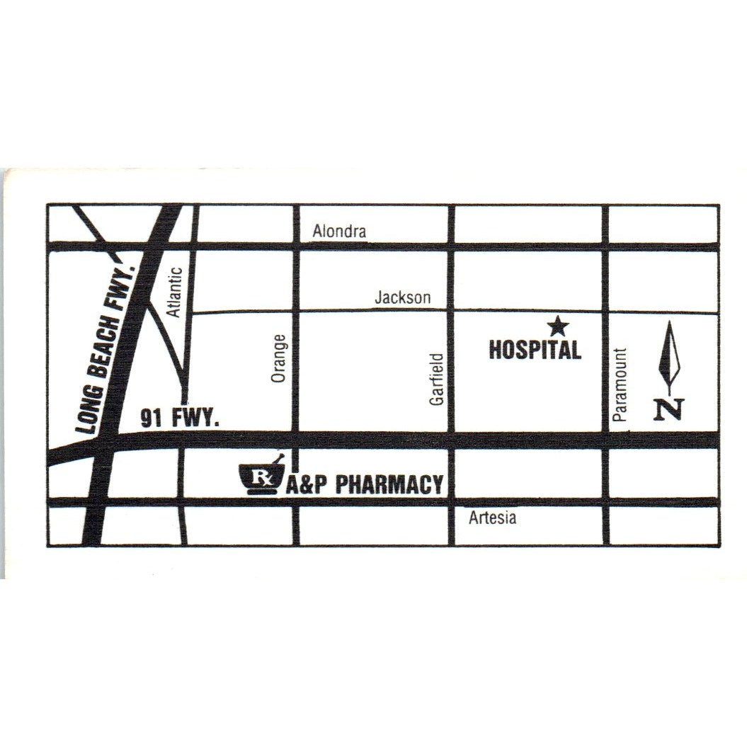 A&P Pharmacy Andy Gee R.Ph. Long Beach CA Vintage Business Card SD8-B15